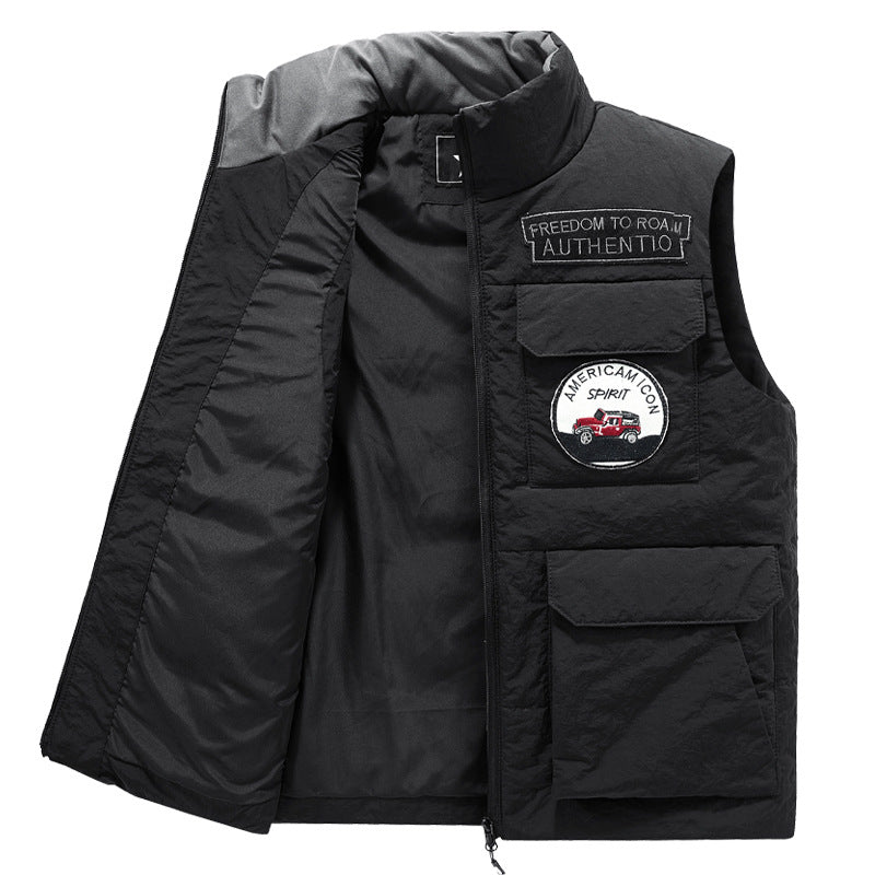 Herren Gepolsterte Utility-Weste mit Mehrfach-Taschen und Badge‑Patches Drune