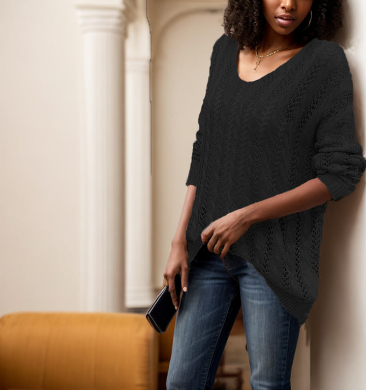 Damen Grobstrickpullover mit luftiger Maschenstruktur und V-Ausschnitt Drune
