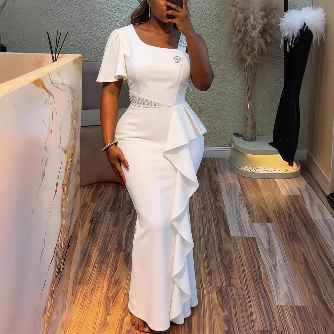 Damen Elegantes Abendkleid mit asymmetrischem Schnitt und Rüschen Drune