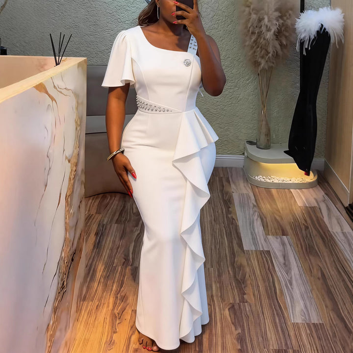Damen Elegantes Abendkleid mit asymmetrischem Schnitt und Rüschen Drune