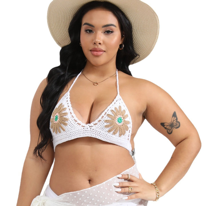 Damen gehäkelter Bikini-Oberteil mit floralen Applikationen Drune