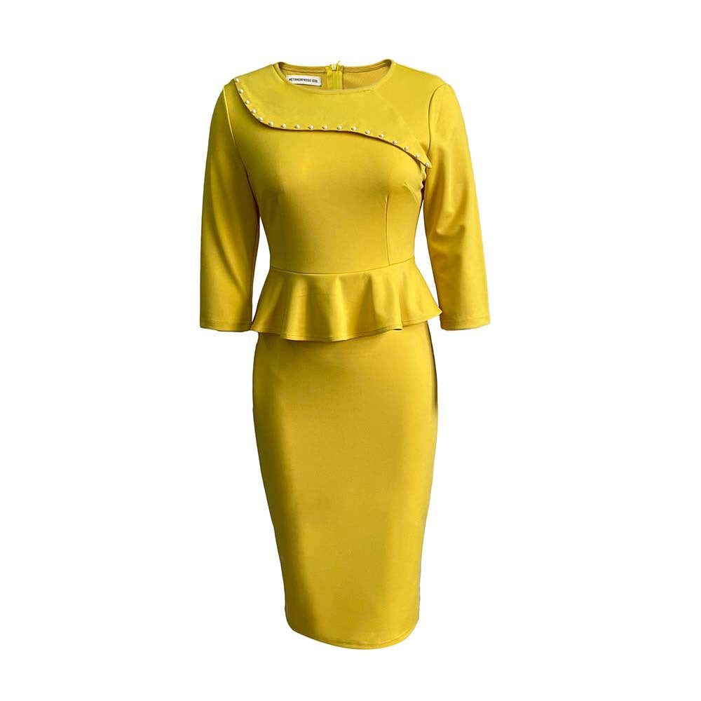 Damen Figurbetontes Kleid mit Peplumsaum und eleganten Details Drune