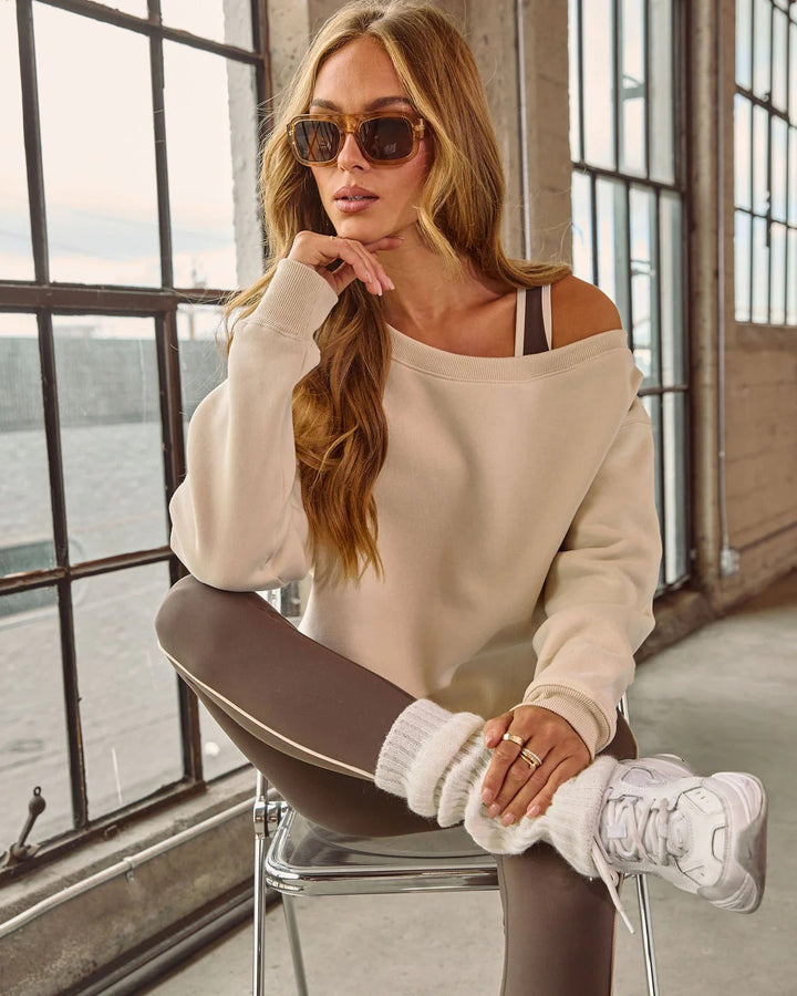 Damen lässiger Off-Shoulder Pullover mit breiten Ärmeln und modischen Akzenten Drune