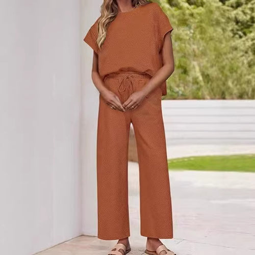 Damen lässiges Zweiteiler-Set mit hochgeschnittener Hose und lässigem Oberteil Drune