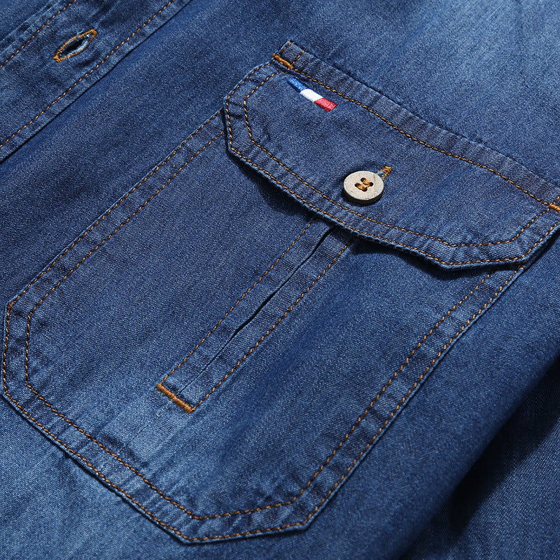 Herren Modisches Denim-Hemd mit Utility-Taschen Drune