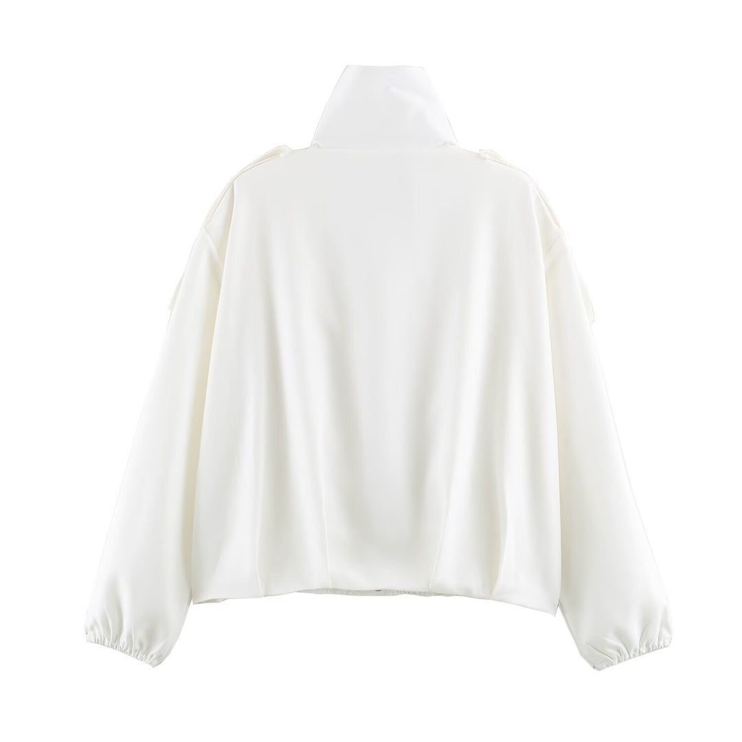 Damen Oversize-Blousonjacke mit hohem Stehkragen, Schulterpatten und elastischem Saum Drune