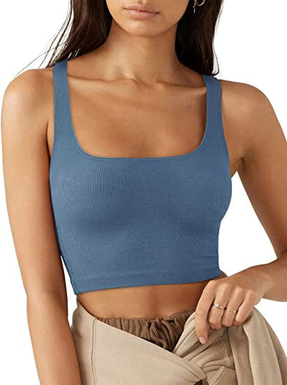 Damen cropped Top mit breiten Trägern und feinem Rippenmuster Drune