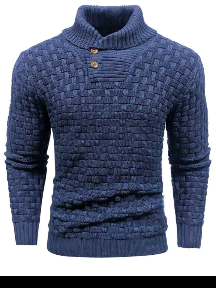 Herren nan strukturierter Strickpullover mit hochschließendem Stehkragen und Zierknopfleiste Drune