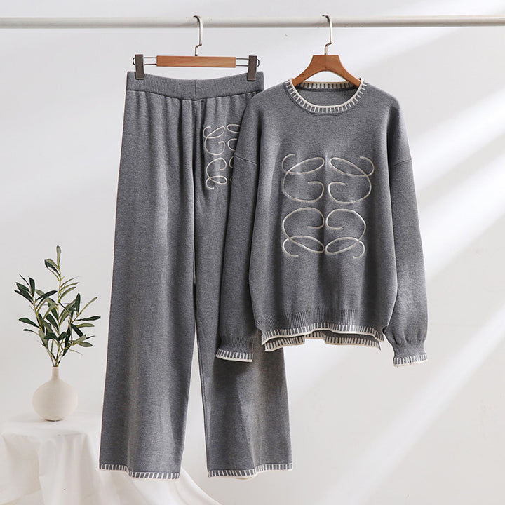 Damen gemütliches Sweatset mit grafischem Design und eleganten Kontrastdetails Drune