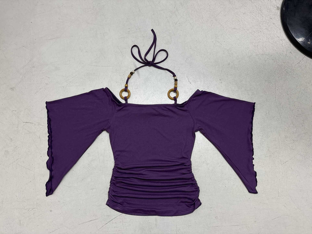 Damen Off-Shoulder Oberteil mit voluminösen Ärmeln und dekorativen Bindedetails Drune
