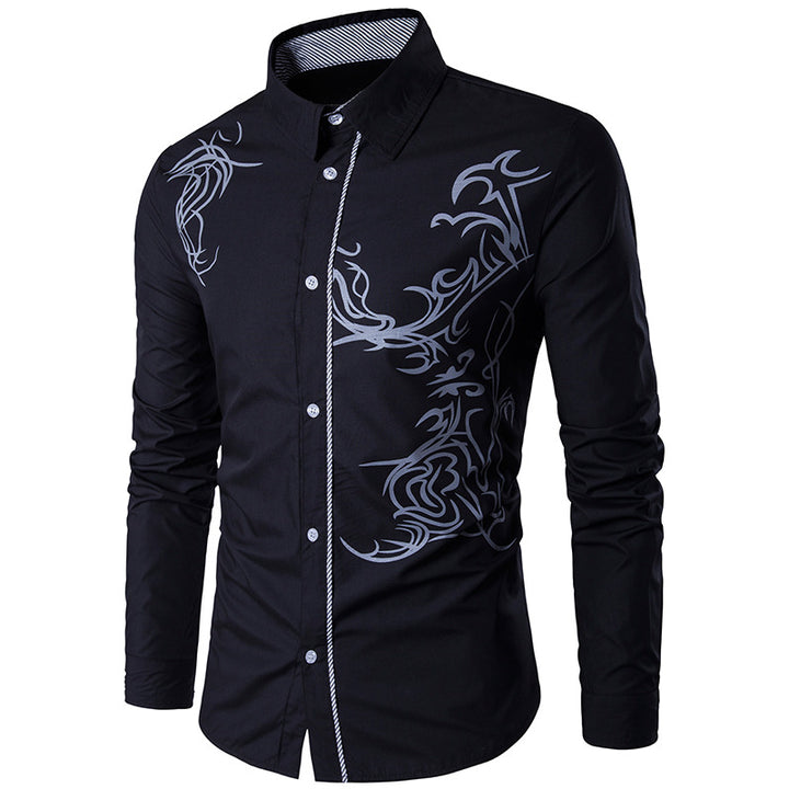 Herren nan figurbetontes Hemd mit Tribal-Print, verdeckter Knopfleiste und Kontrastkragen Drune