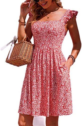 Damen Sommerkleid mit Rüschenärmeln und Schlitz Drune