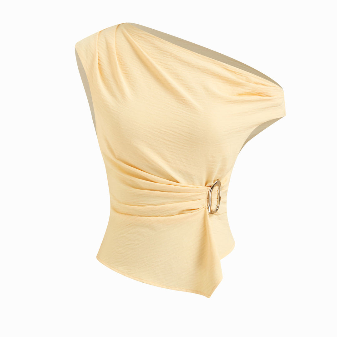 Damen Einseitig geschnittenes Top mit stylishen Drapierungen und dekorativem Gürtel Drune