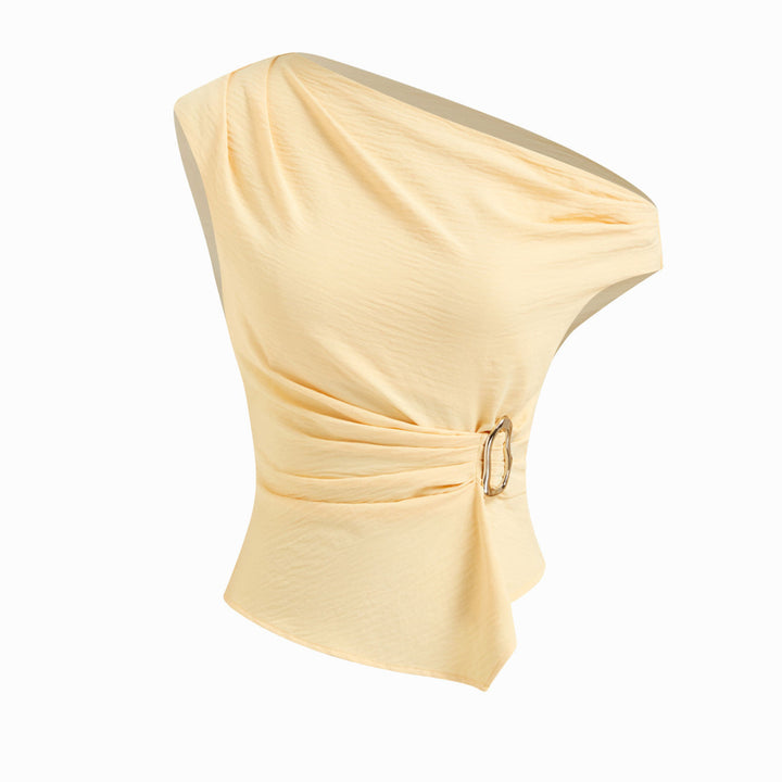 Damen Einseitig geschnittenes Top mit stylishen Drapierungen und dekorativem Gürtel Drune
