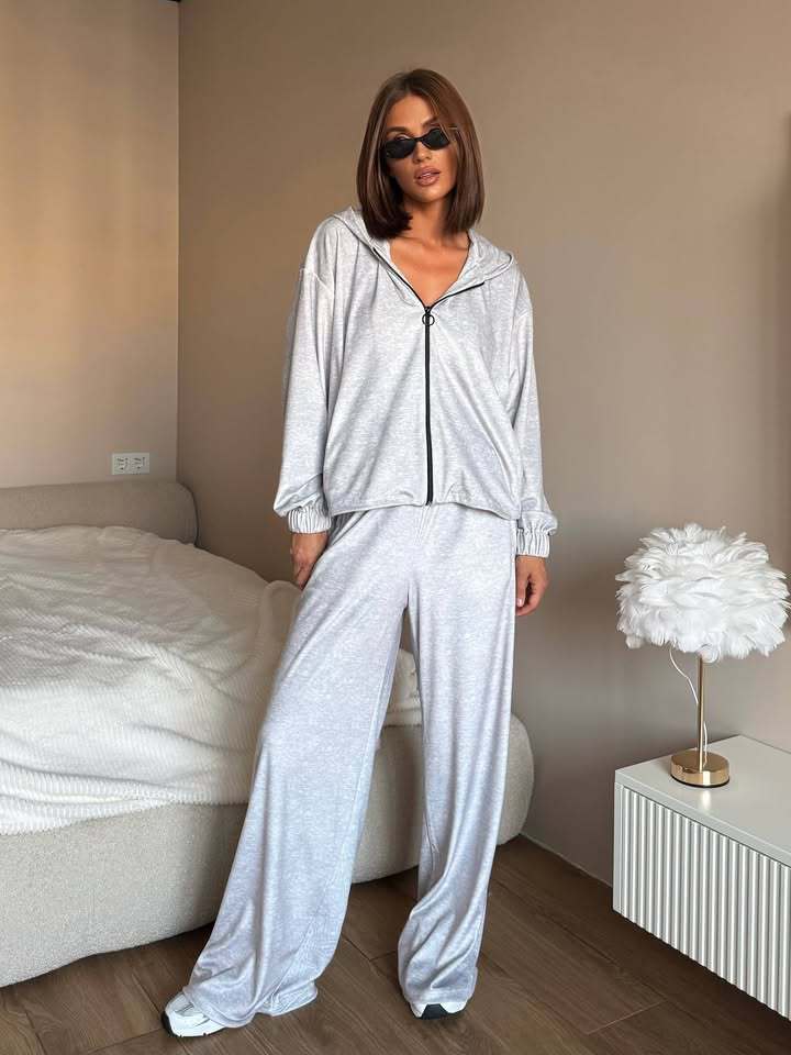 Damen Loungewear-Set mit leichtem Zip-Hoodie, elastischen Bündchen und weiten Palazzo-Hose Drune