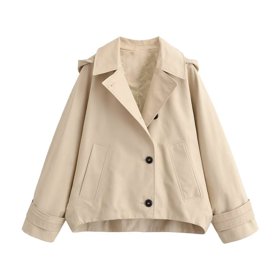 Damen Kurze Boxy-Übergangsjacke mit Kapuze und Hemdkragen Drune