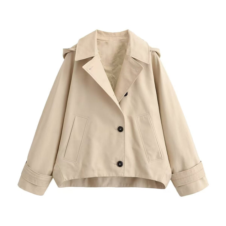 Damen Kurze Boxy-Übergangsjacke mit Kapuze und Hemdkragen Drune