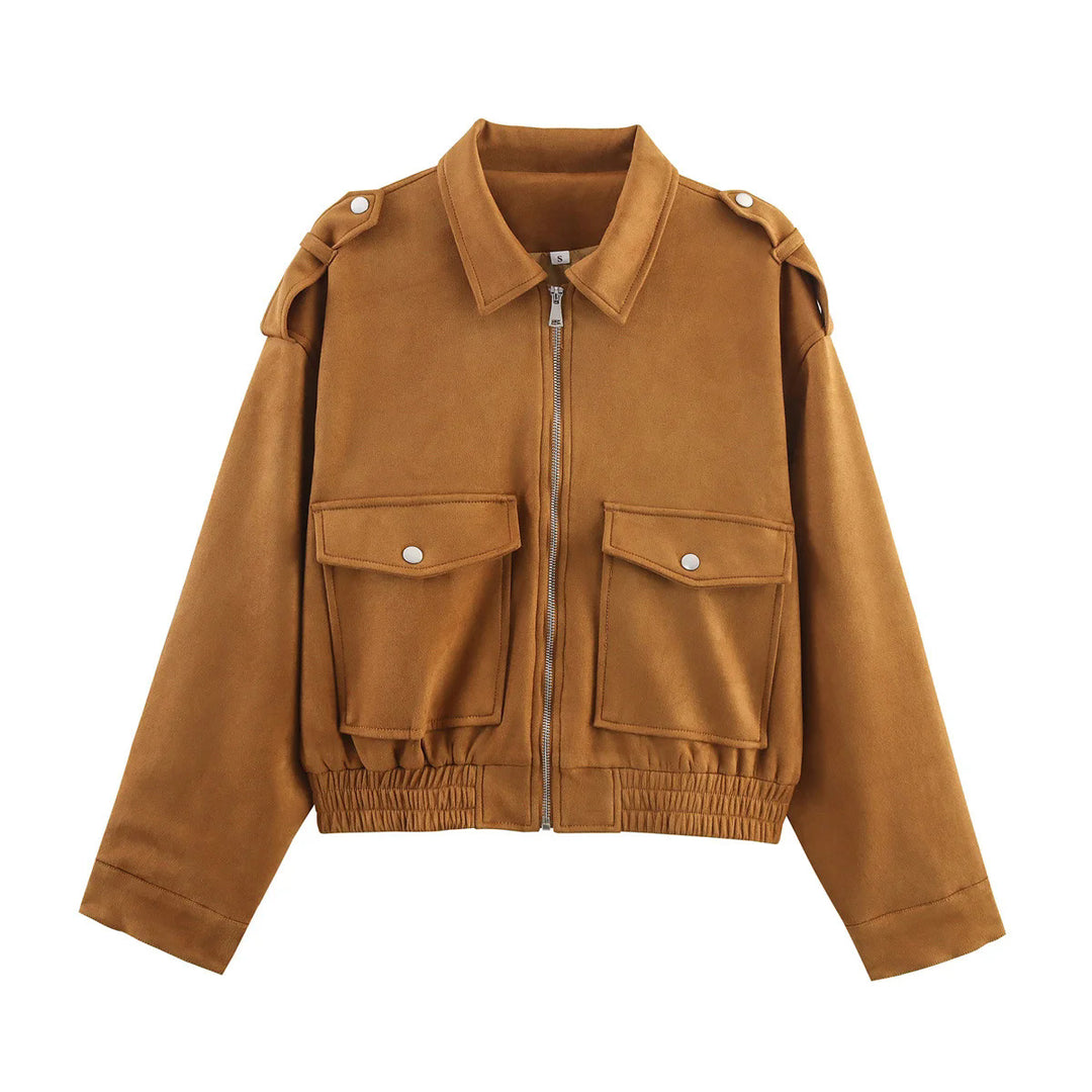 Damen nan cropped Utility-Jacke mit Schulterklappen, aufgesetzten Pattentaschen und elastischem Saum Drune