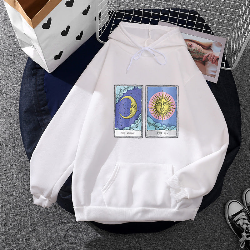 Damen nan leichter Oversize Kapuzenpullover mit Herz‑EKG‑Motiv, langen Kordeln und elastischem Bund Drune