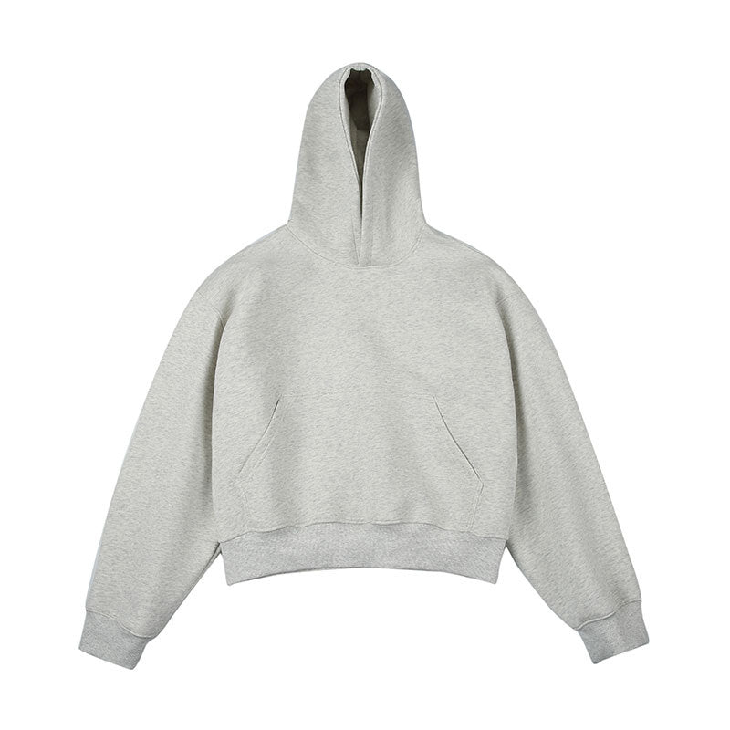 Unisex Kastiger gekürzter Kapuzenpullover mit Kängurutasche und geripptem Saum Drune