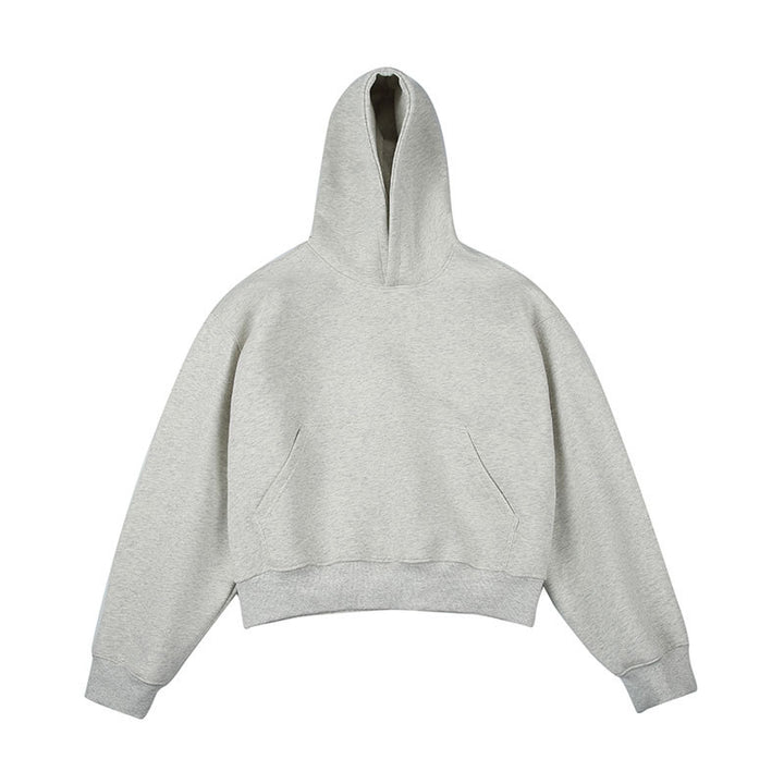 Unisex Kastiger gekürzter Kapuzenpullover mit Kängurutasche und geripptem Saum Drune