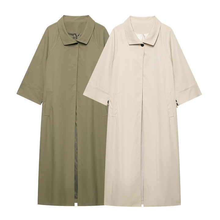 Damen 10+ leichter Oversize Cape‑Mantel mit Dreiviertelärmeln und verdeckter Knopfleiste Drune