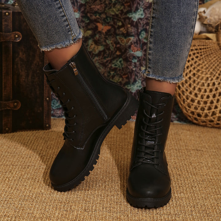 Damen nan Schnürstiefel mit seitlichem Reißverschluss und profilierter Gummilaufsohle Drune