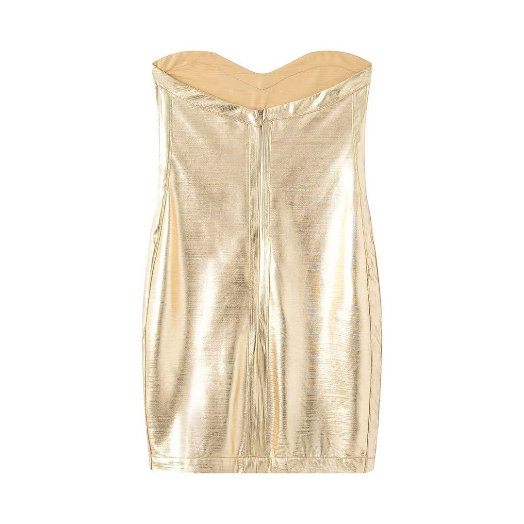 Damen Sommerkleid im eleganten Metallic-Look mit herzförmigem Ausschnitt