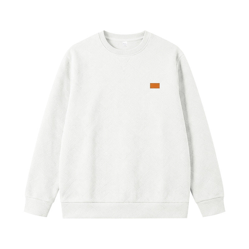 Unisex Texturierter Baumwoll-Crewneck-Sweatshirt mit Rautenstruktur und Lederpatch Drune