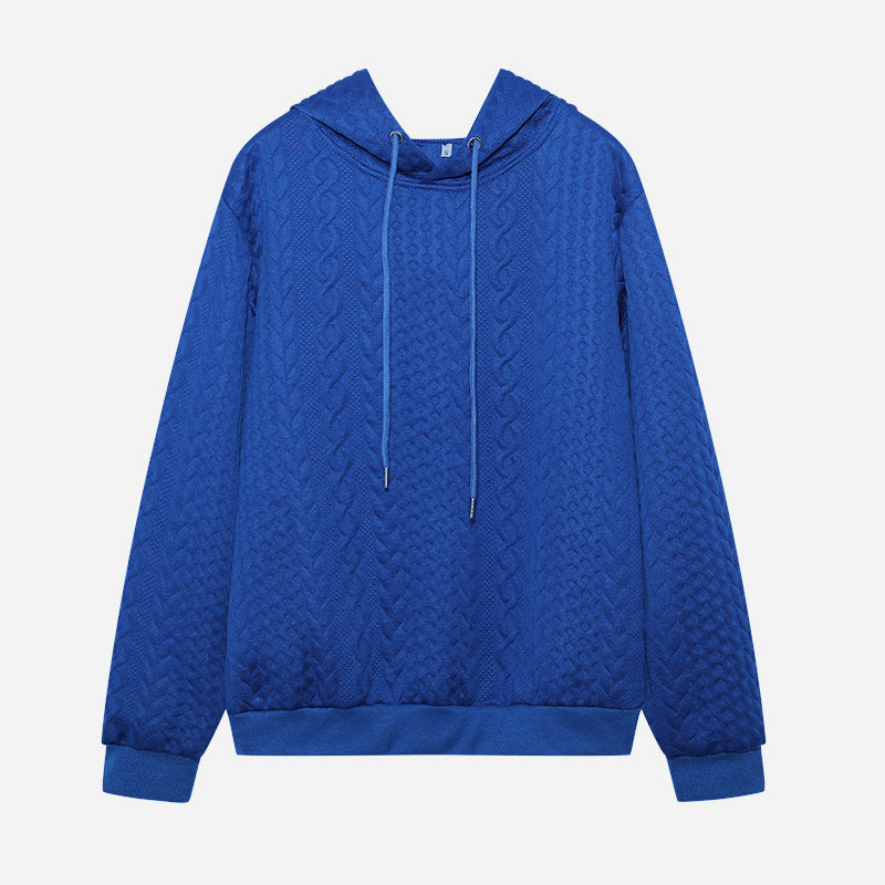 Drune Jacquard Kapuze Schnürung langärmliges lockeres Sweatshirt
