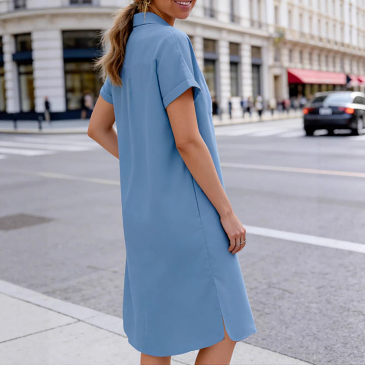 Damen Baumwollkleid mit Knopfverschluss und Taschen Drune