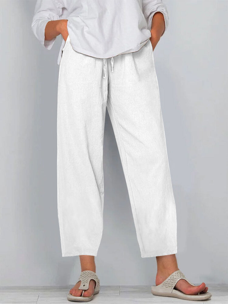 Damen Relaxed Culotte-Hosen mit Kordelzug, Seitentaschen und Knöchellänge Drune