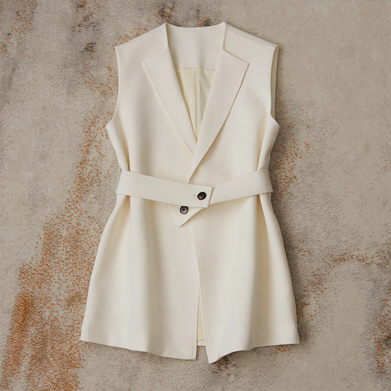 Damen Ärmellose Blazer-Weste mit Taillengürtel Drune