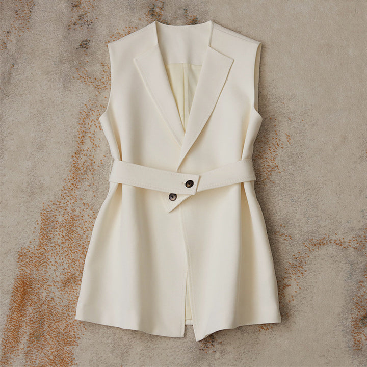 Damen Ärmellose Blazer-Weste mit Taillengürtel Drune