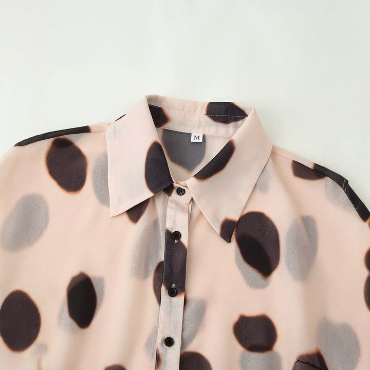 Damen Semi-transparente Chiffon-Bluse mit Knotenschal und großflächigem Punkteprint Drune
