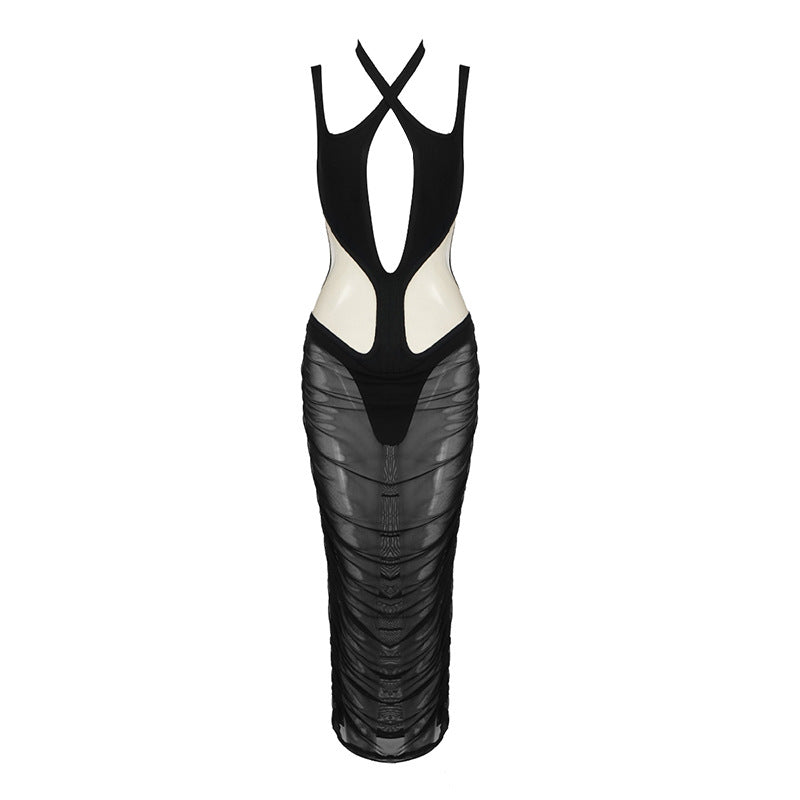 Damen figurbetontes Kleid mit innovativem Cut-Out-Design und transparenten Einsätzen Drune