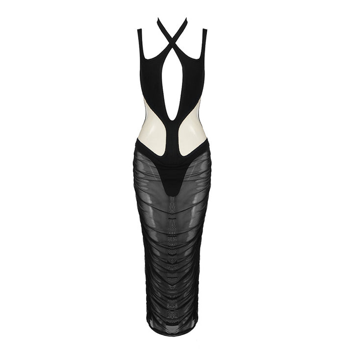Damen figurbetontes Kleid mit innovativem Cut-Out-Design und transparenten Einsätzen Drune