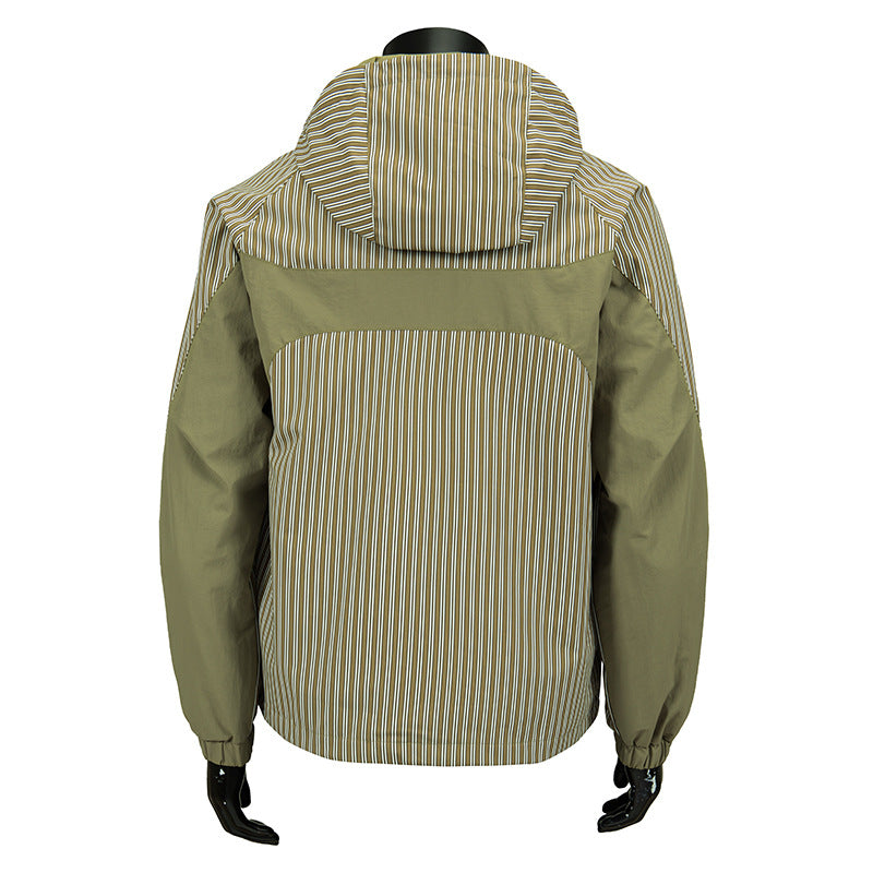 Herren Modische Windbreaker-Jacke mit Kapuze und Streifenmuster Drune