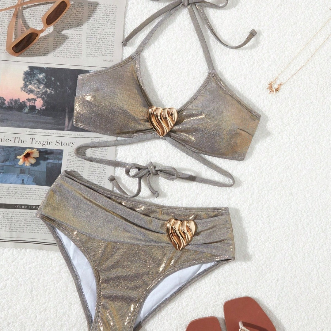 Damen Bikini-Set mit elegantem Herzdetail und funkelndem Design Drune