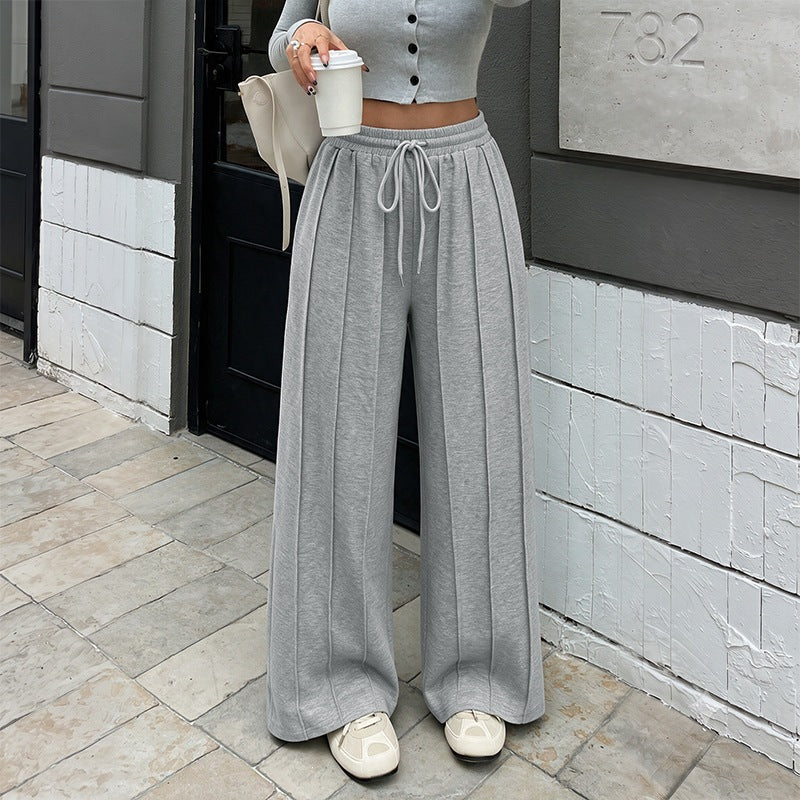 Damen Weite Palazzo-Hose mit Taillenkordel Drune