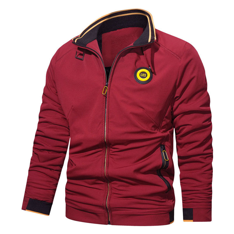 Herren Slim-Fit Urbanes Stehkragen-Blouson mit Reißverschluss, kontrastierten Bündchen und Zierapplikationen Drune
