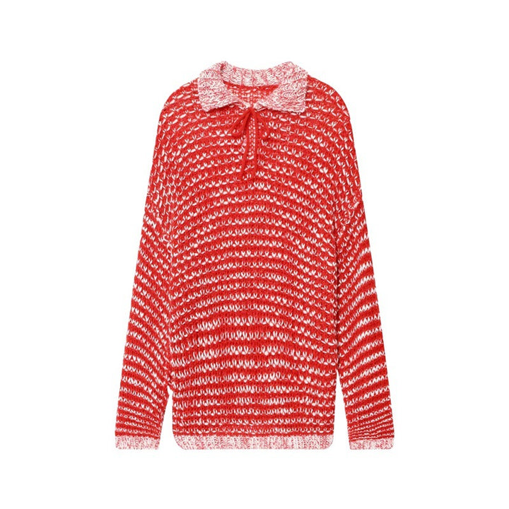 Damen lässiger Strickpullover mit modischem Kragen und Rüschendetail Drune