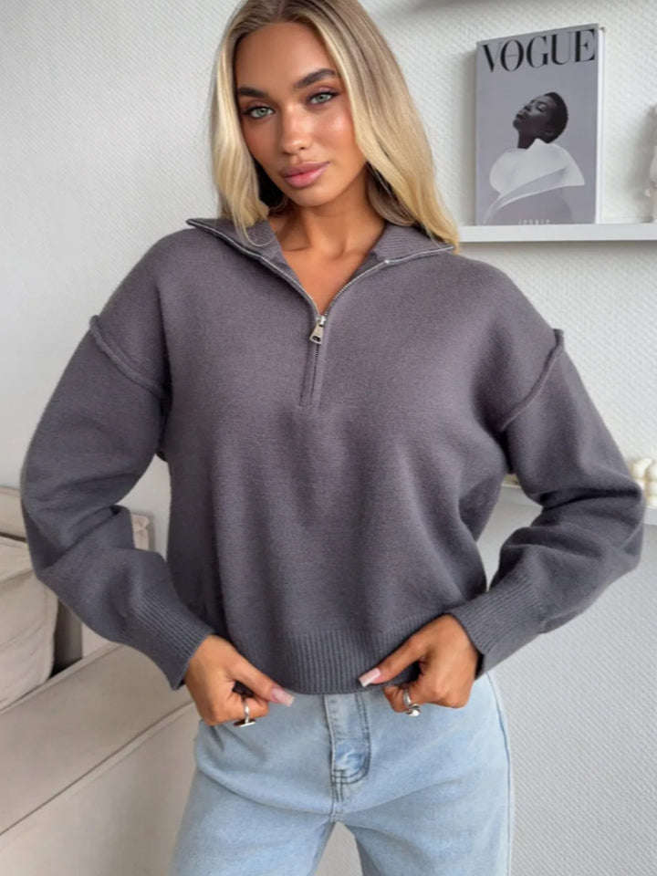 Damen Modischer Pullover mit praktischem Halbreißverschluss Drune