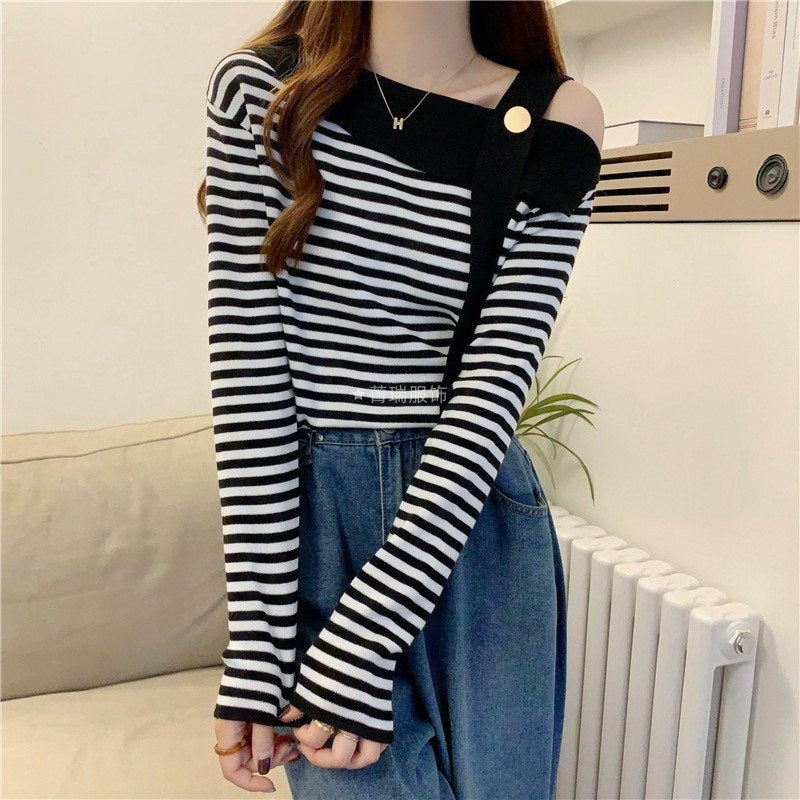 Damen Lässiges Langarmshirt mit asymmetrischem Ausschnitt Drune