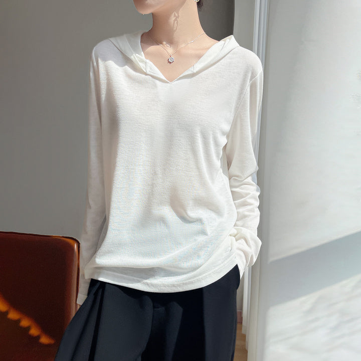 Damen Leichter Kapuzenpullover mit V‑Ausschnitt und feinem Jersey Drune