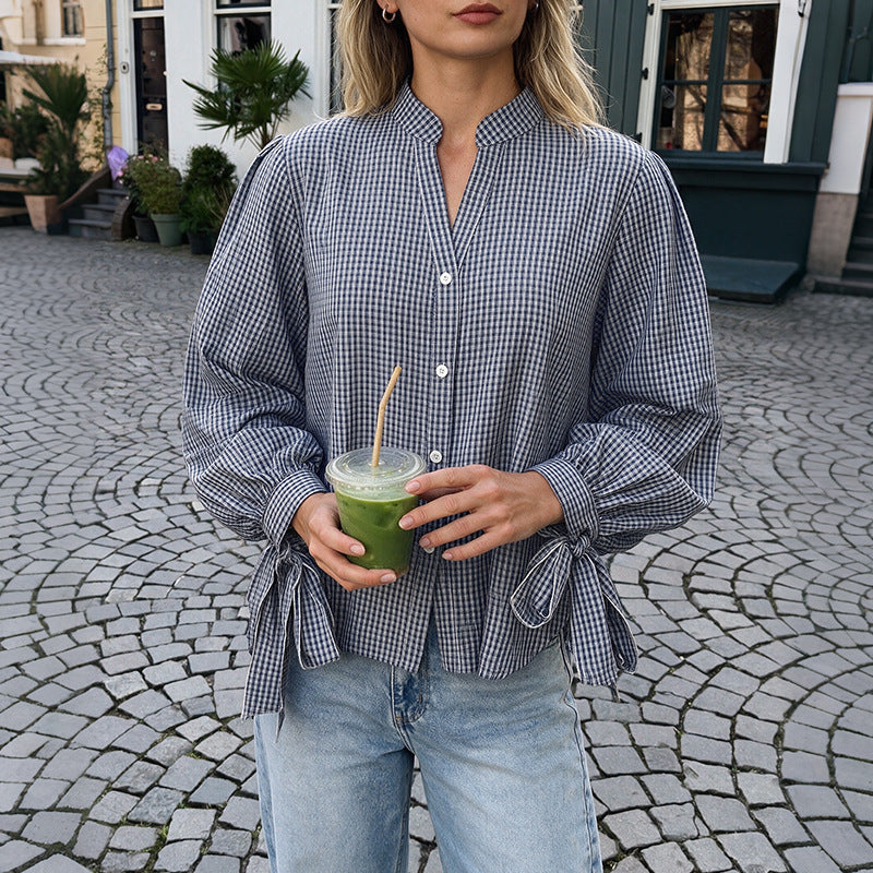 Damen Modische Bluse mit Rüschendetails und Knopfverschluss Drune