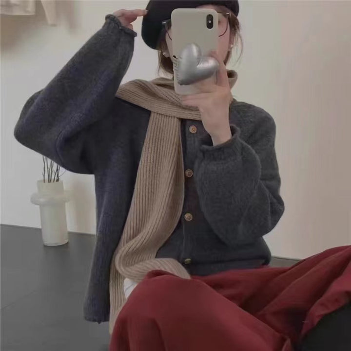 Damen komfortabler Strickcardigan mit knopfbarem Verschluss und lässigem Stil Drune