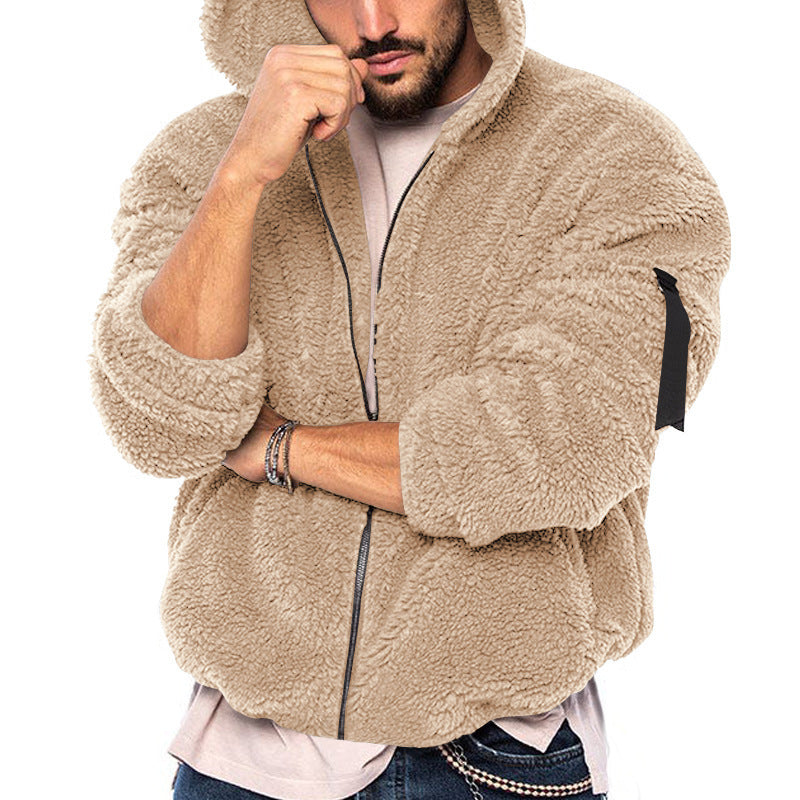 Herren Gemütliche Fleece-Jacke mit Kapuze und Reißverschluss Drune