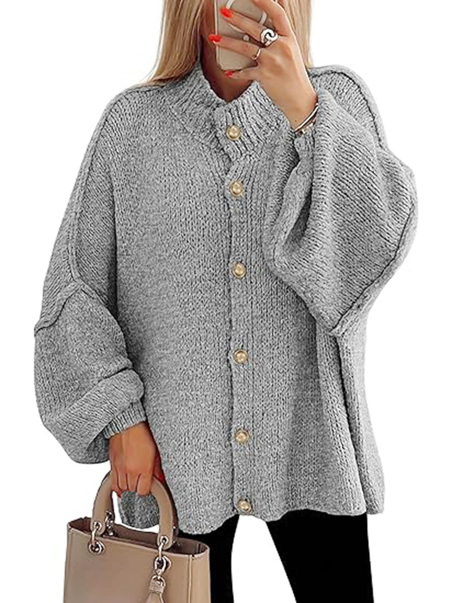 Damen oversized Strickjacke mit Knopfverschluss Drune