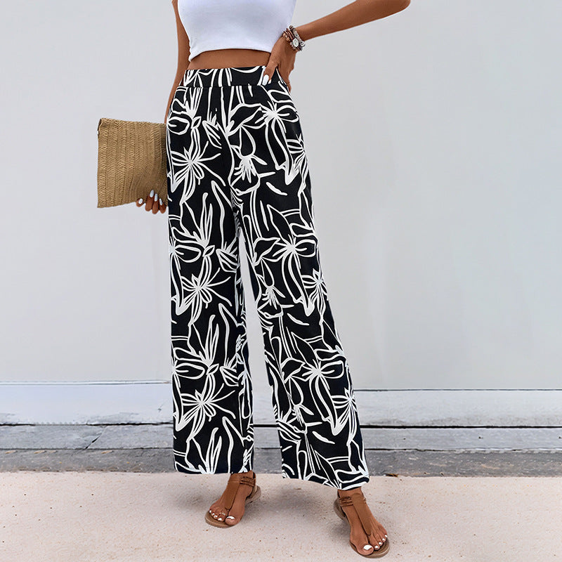 Damen Hochtaillierte Weite Hose mit floralem Muster Drune